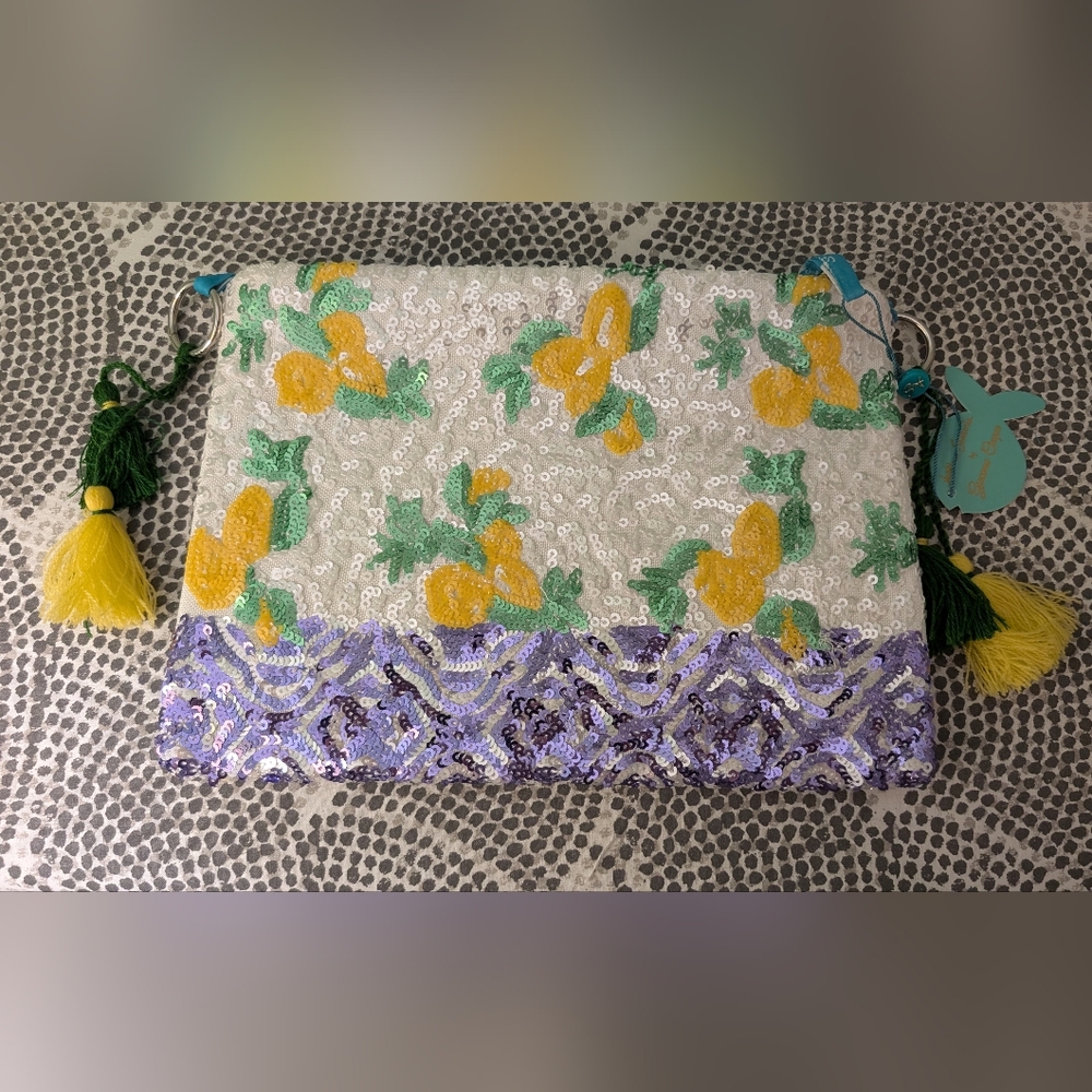 Floral Sequin Clutch - Yellow, Green, Purple